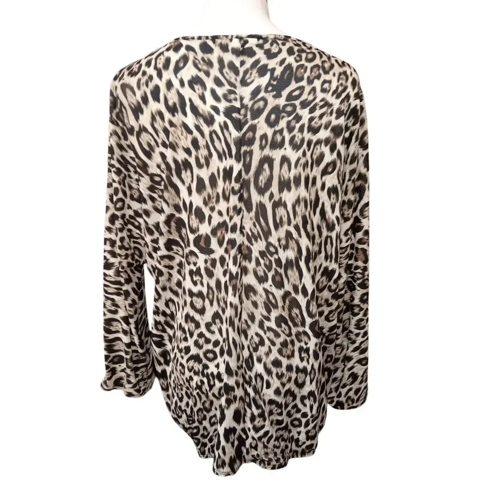 CHICO'S Blouse Top 3 XL Gold Embroidered Animal Print Cheetah Career‎ Office